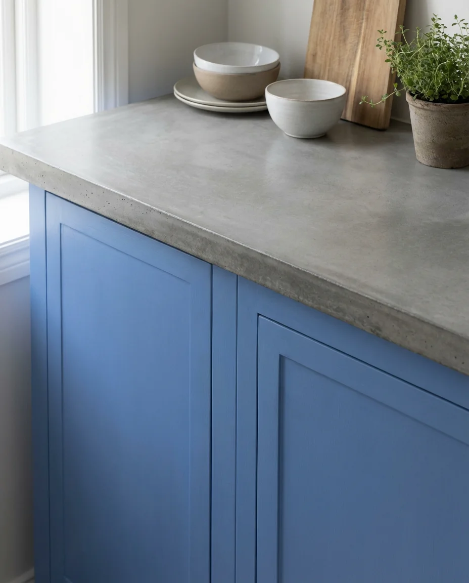 Cornflower Blue Kitchen with Grey Countertops 2