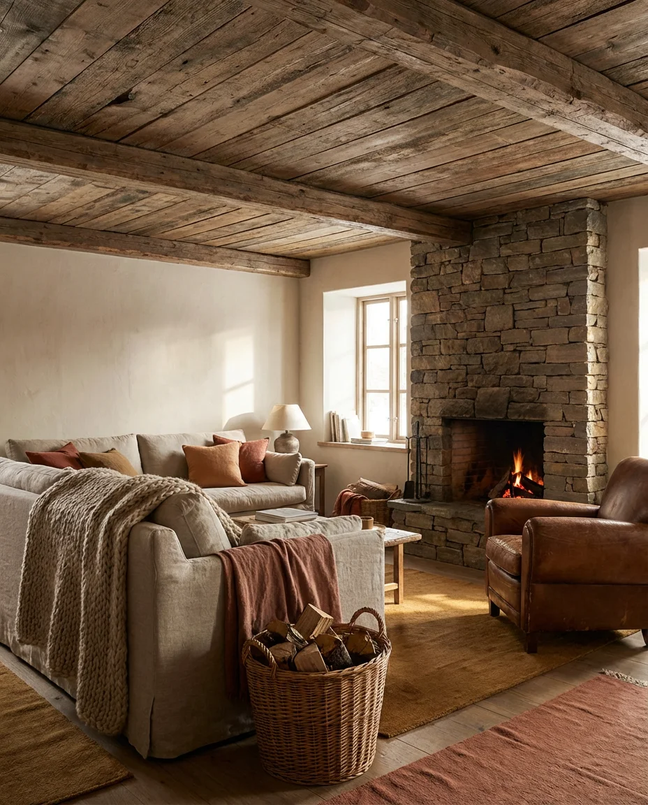 Cozy Rustic Living Room with Natural Textures 1