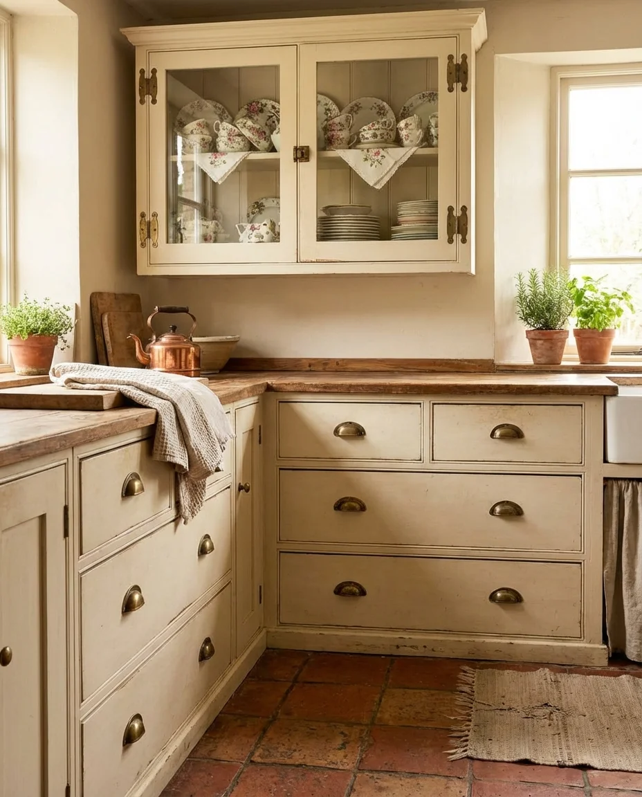 Cream Cabinets with Unlacquered-Brass-for-Vintage-Warmth 2