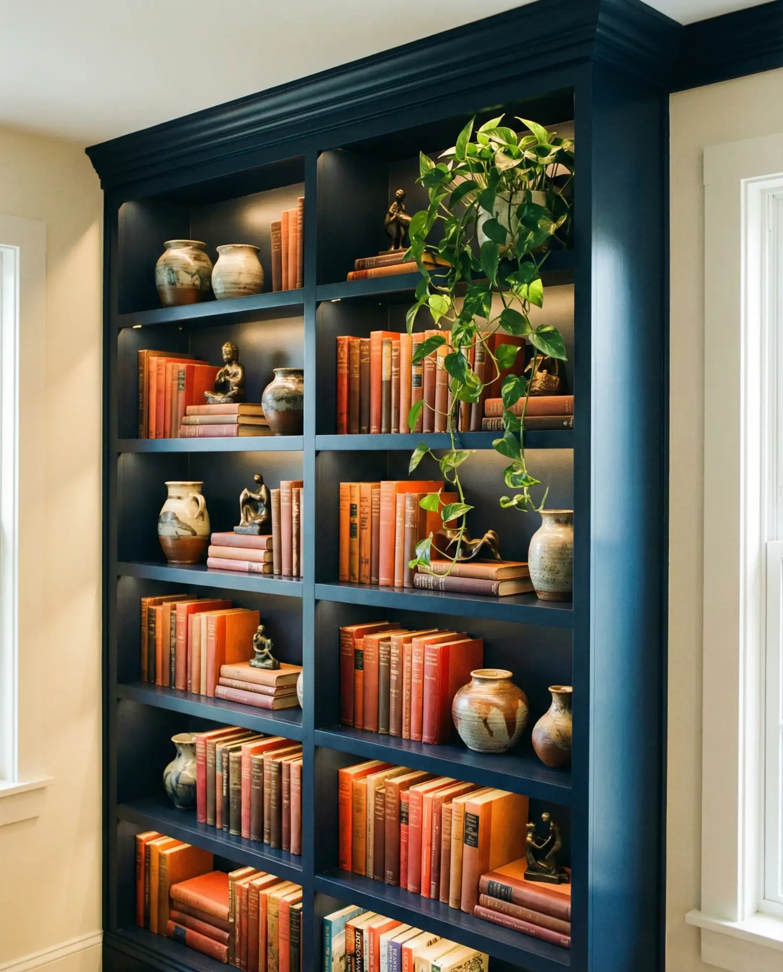 Dark Blue Built-In Bookshelves 1