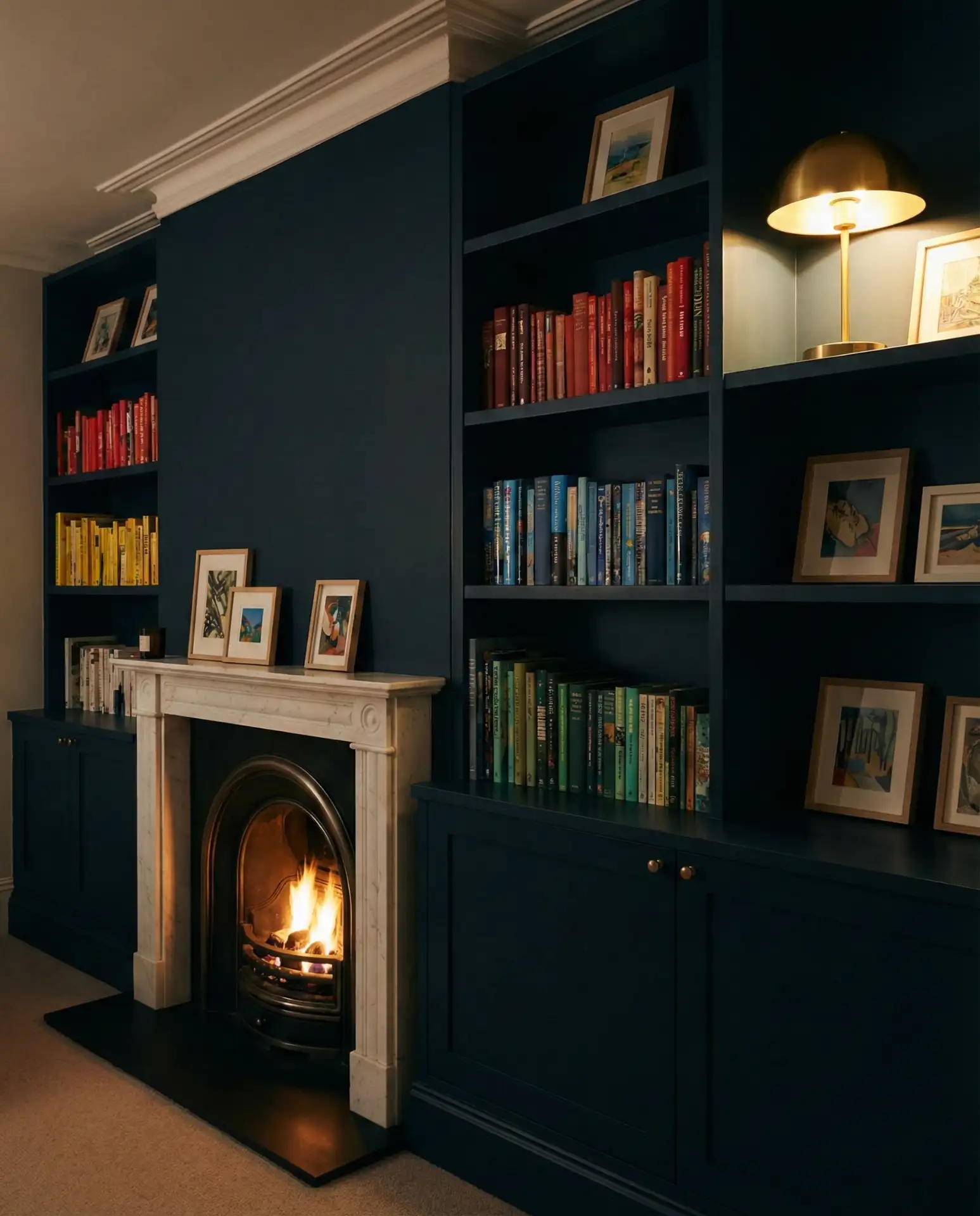 Dark Blue Built-In Bookshelves 2