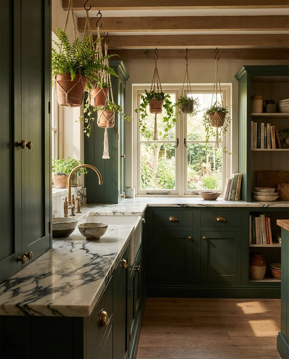 Dark Green Cabinets for a Dramatic Garden-Inspired Kitchen 1