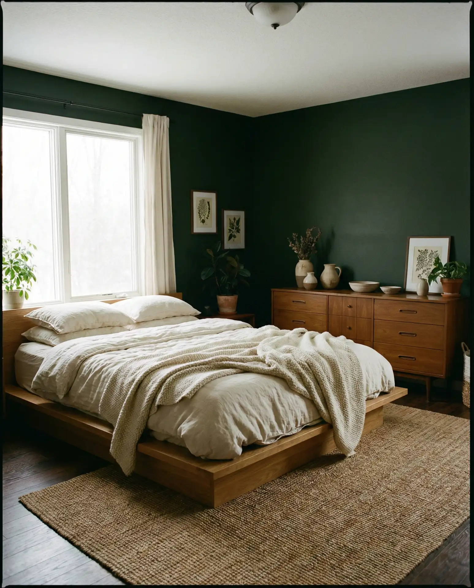 Dark Green Walls with Warm Wood 1