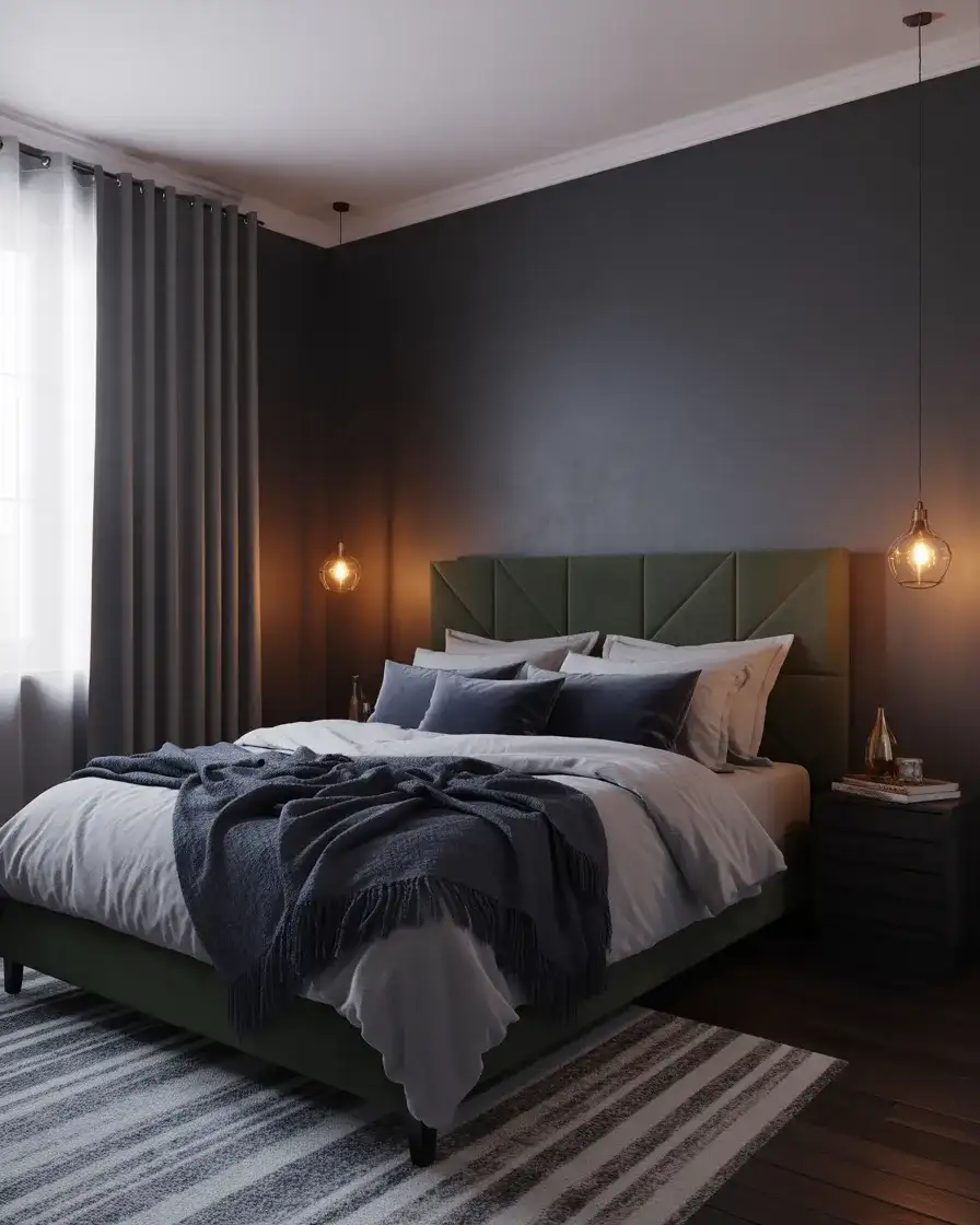 Dark Grey Moody Bedroom with Velvet Layers 1