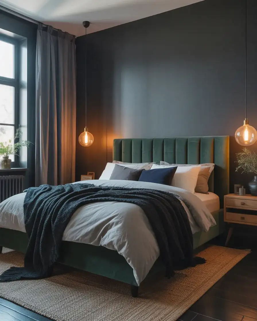 Dark Grey Moody Bedroom with Velvet Layers 2