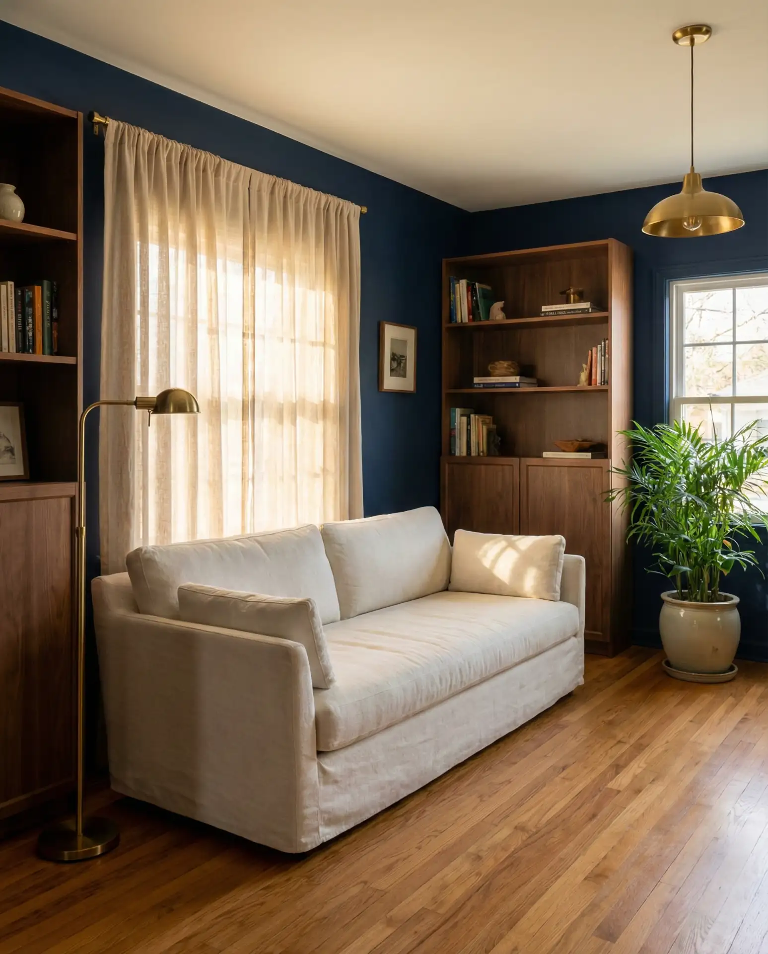 Dark Navy Walls with Warm Wood Accents 2