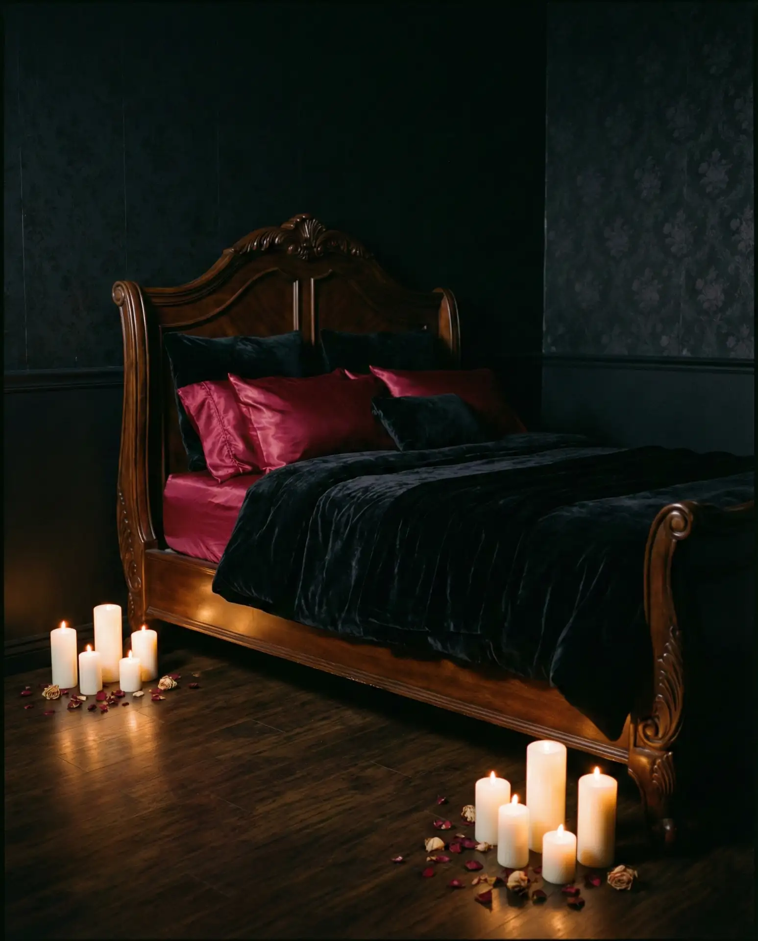 Dark Romantic Bedroom in Burgundy and Black 2