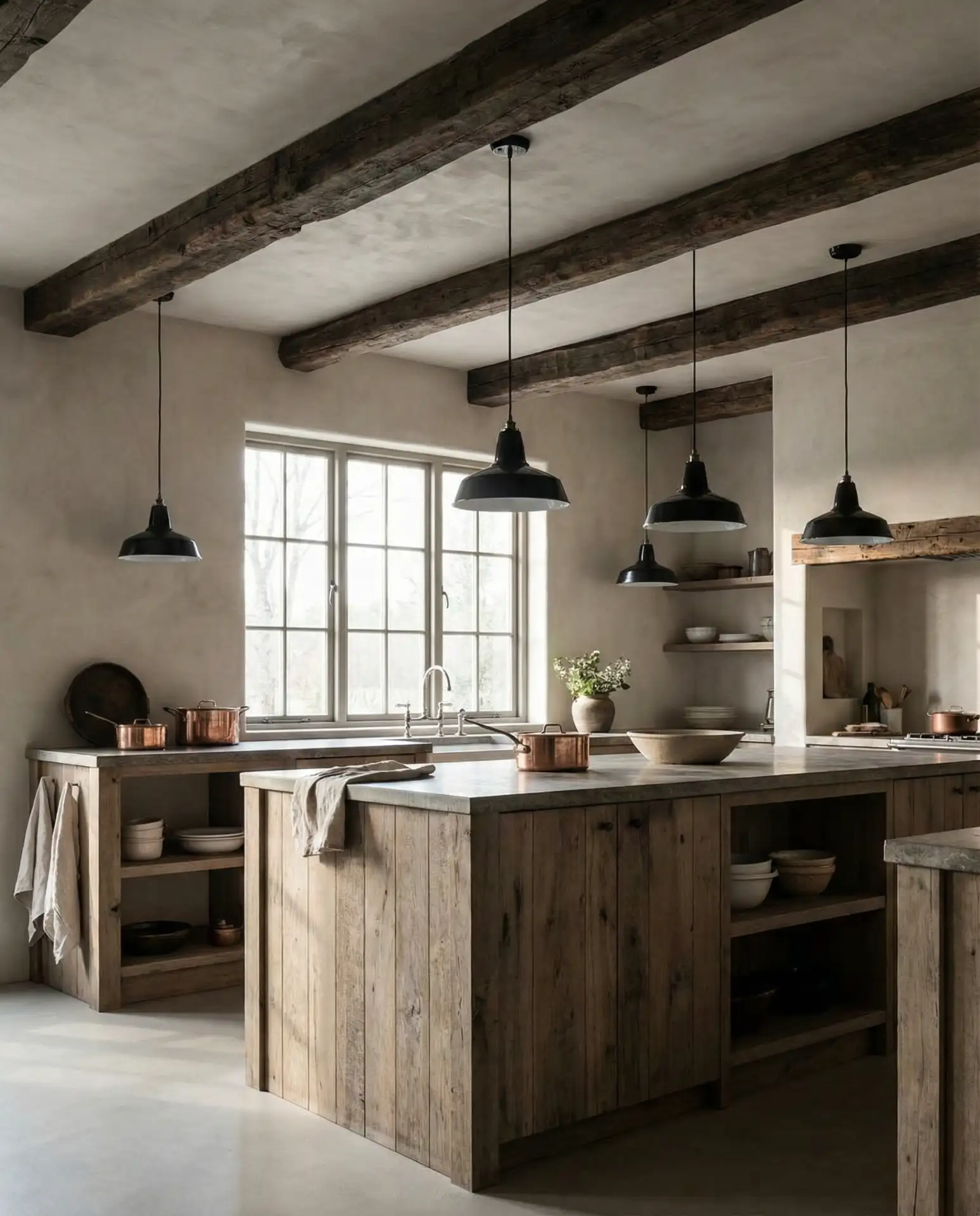 Dark Wood Beam Ceiling with Modern Lighting 1