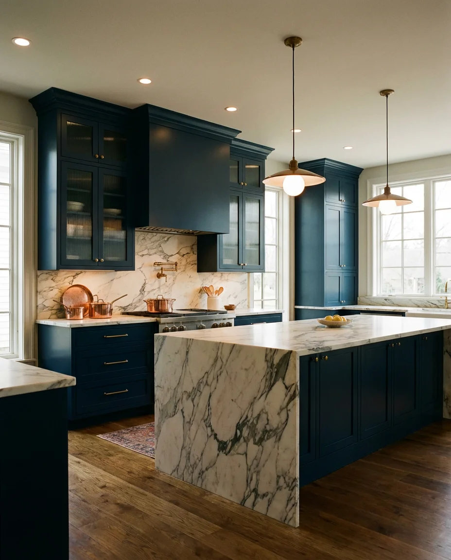 Deep Blue Velvet-Look Kitchen with Luxury-Finishes 1