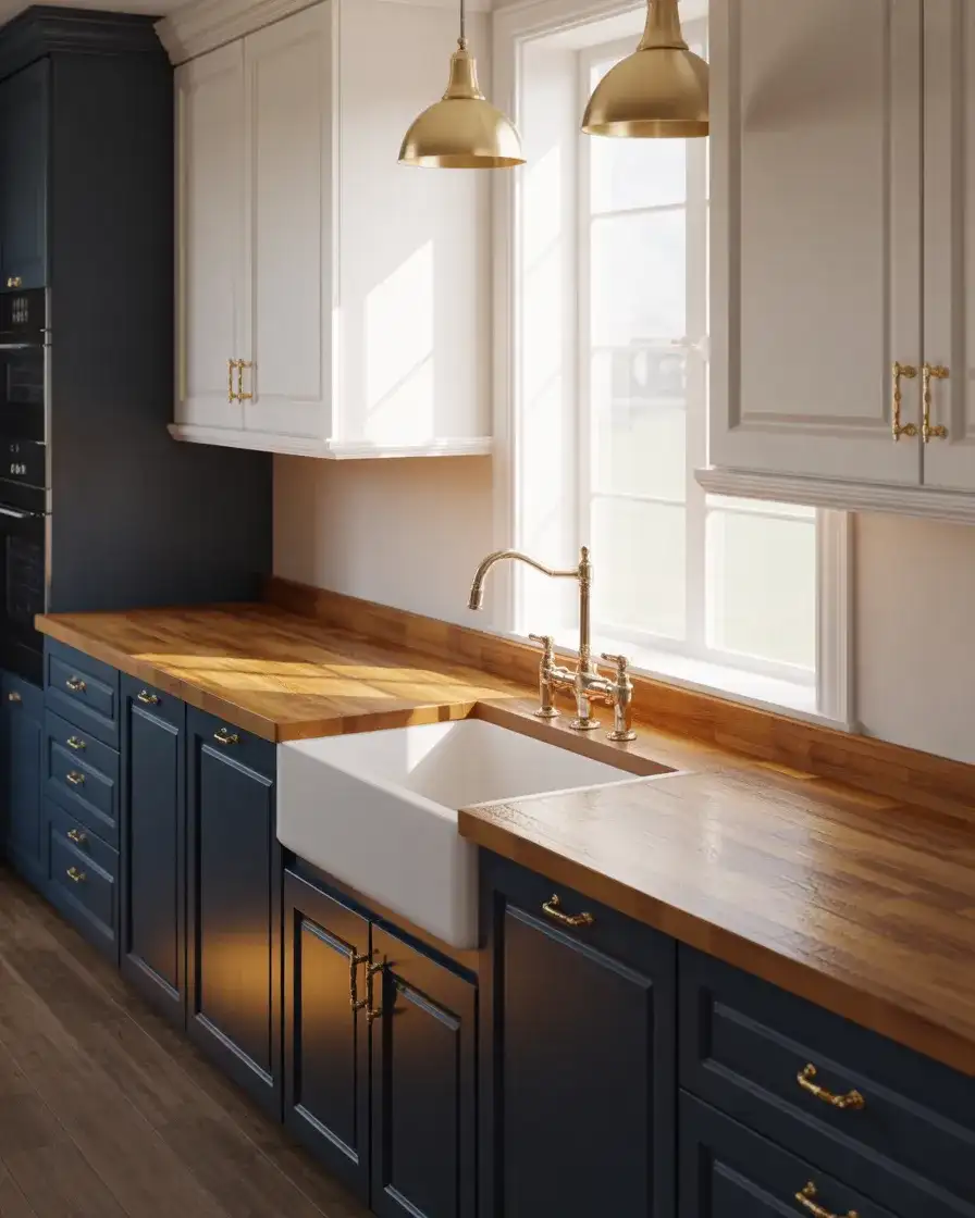 Deep Navy Blue Lower Cabinets 1