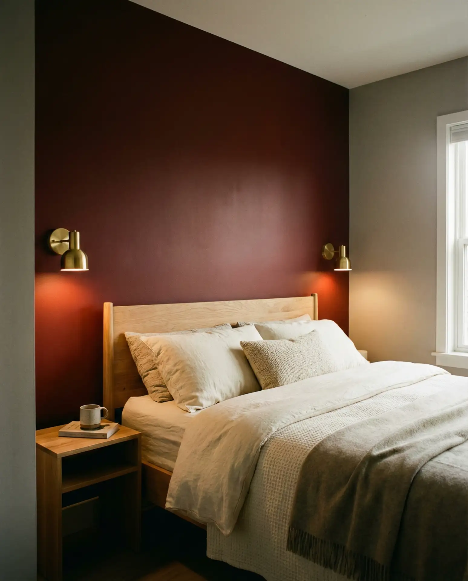Deep Red Accent Wall with Neutral Balance 1