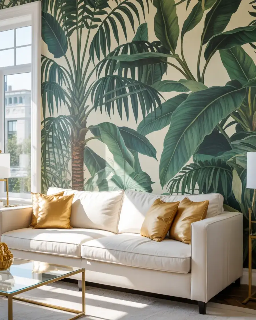 Dramatic Wallpaper with Botanical Prints 1