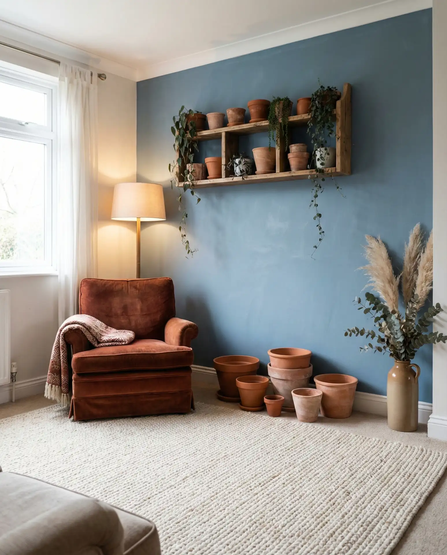Dusty Blue and Terracotta Living Room 2