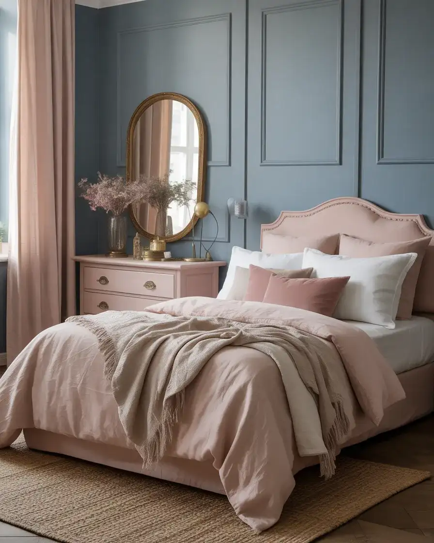 Dusty Pink and Grey Bedroom with Muted Romance 1