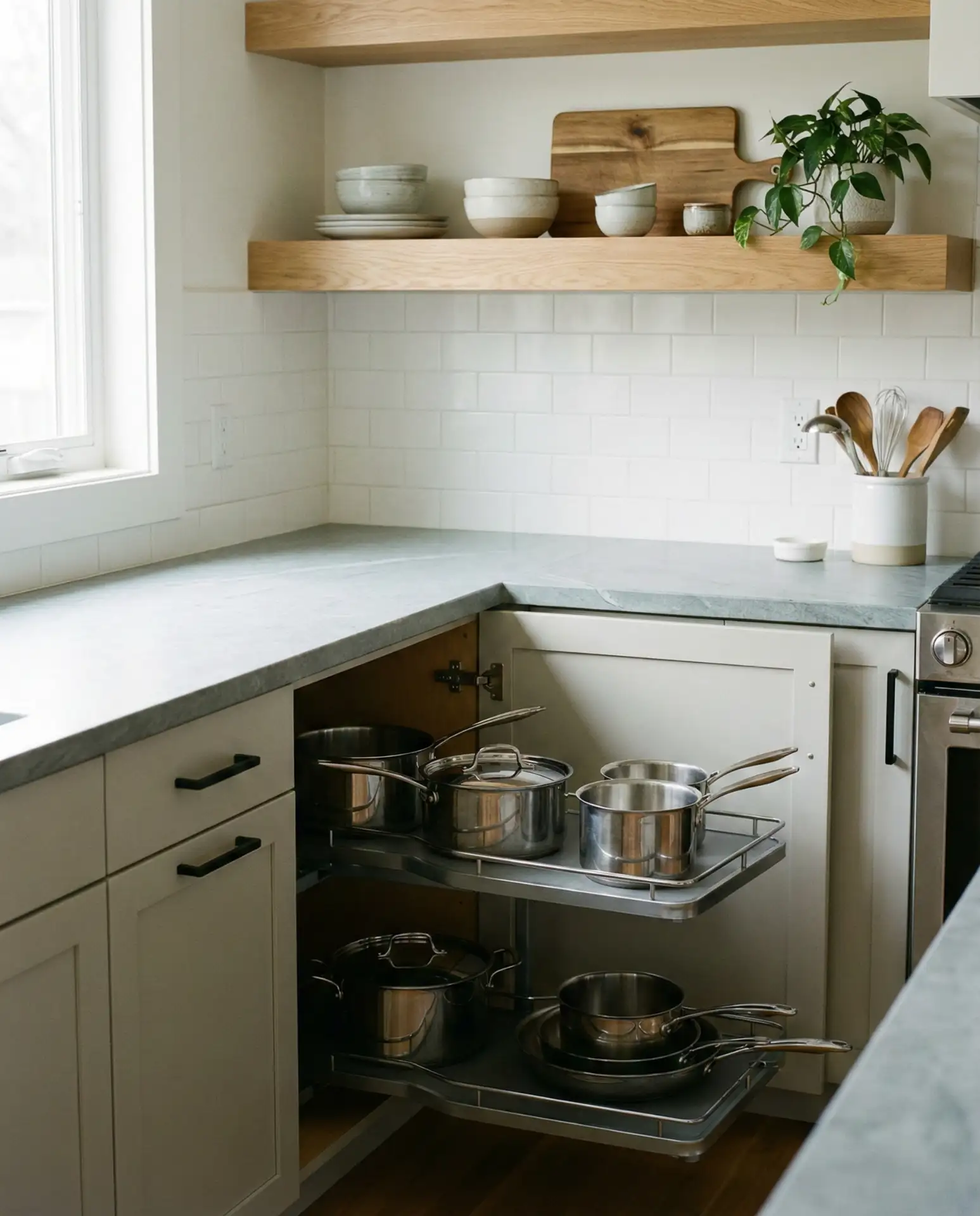 Elegant L-Shape Kitchen Design for Corner Efficiency 1