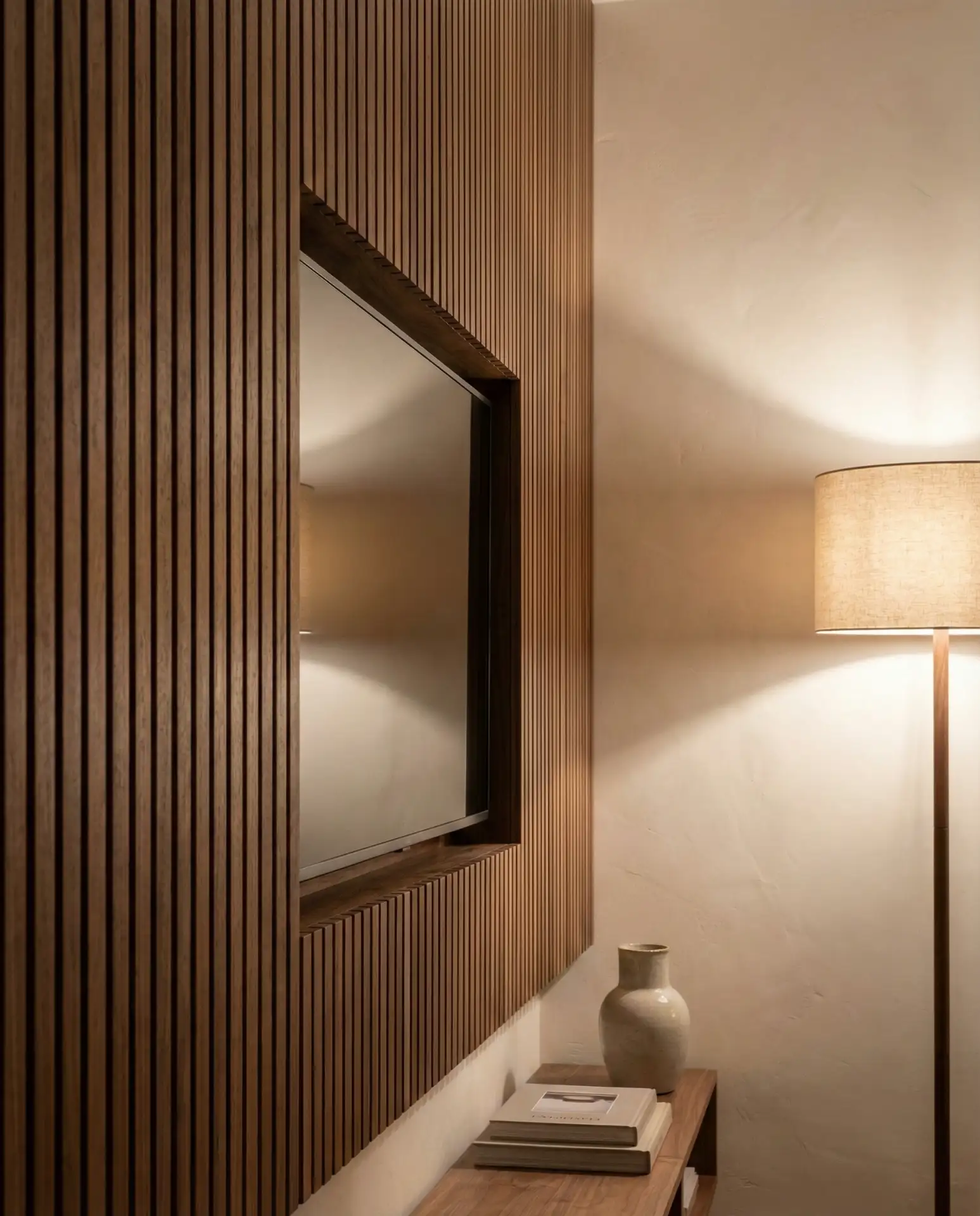 Floating Wood Panel TV Wall 1