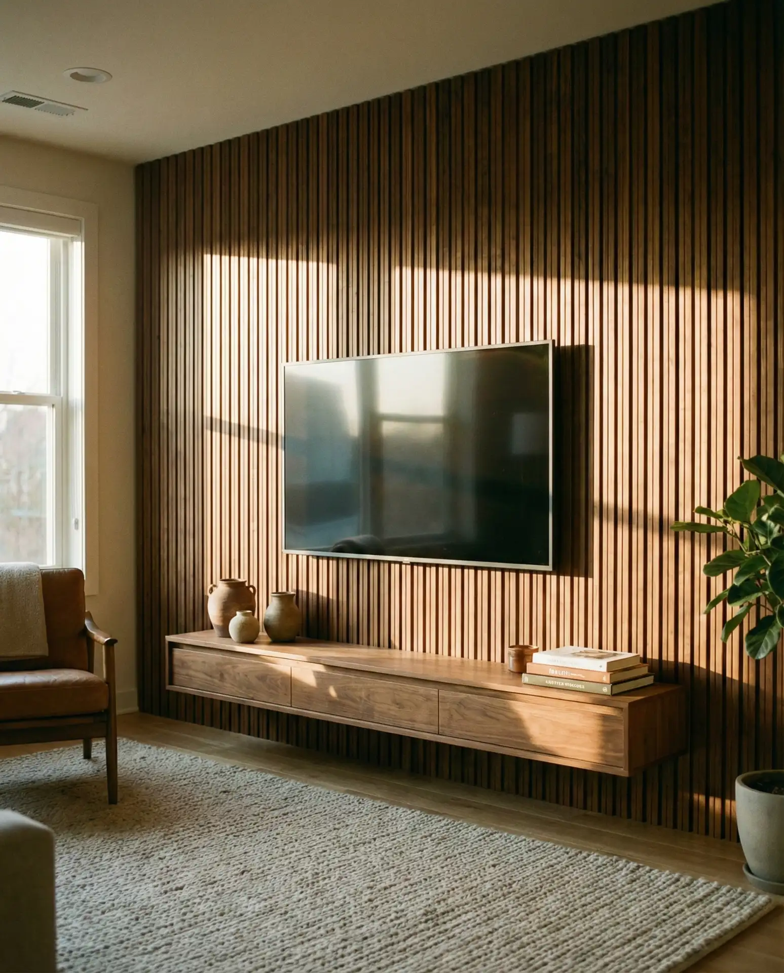 Fluted Wood Panel TV Background 1