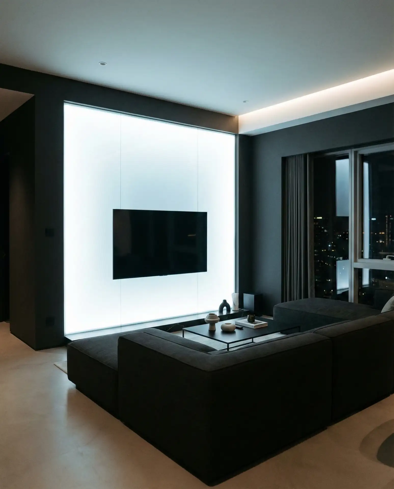 Full-Width Backlit Panel TV Wall 1