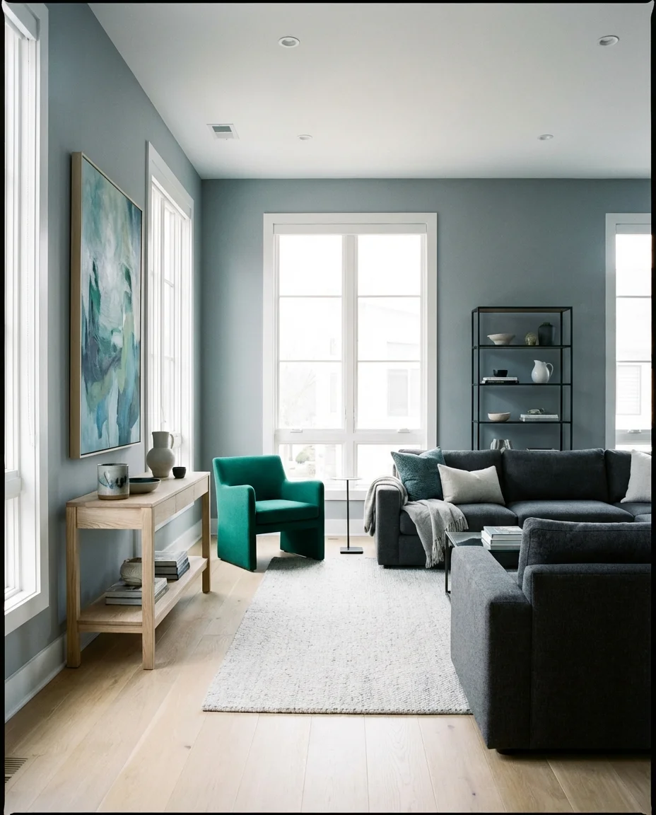 Gray and Green Contemporary Living Room 1