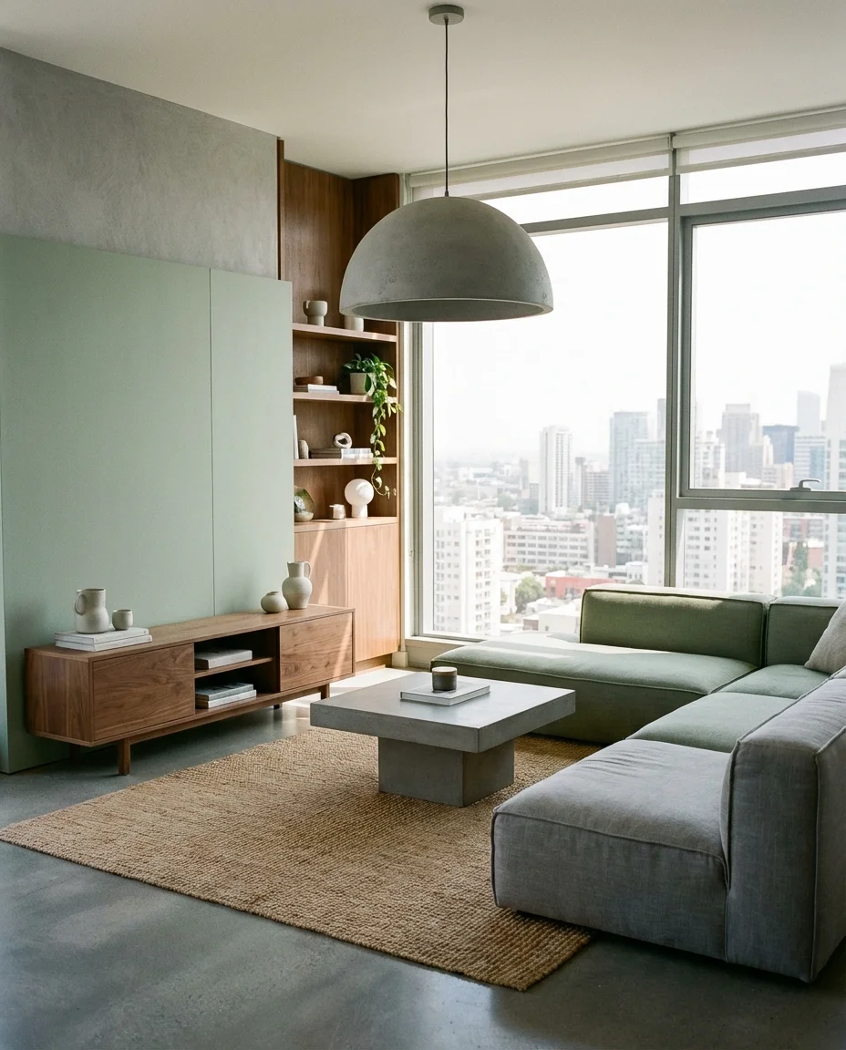Gray and Green Contemporary Living Room 2