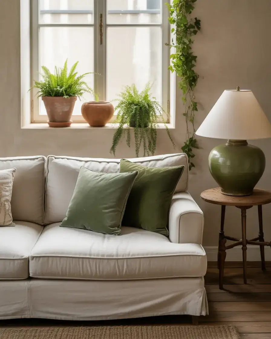 Green Accents in a Neutral Room 1