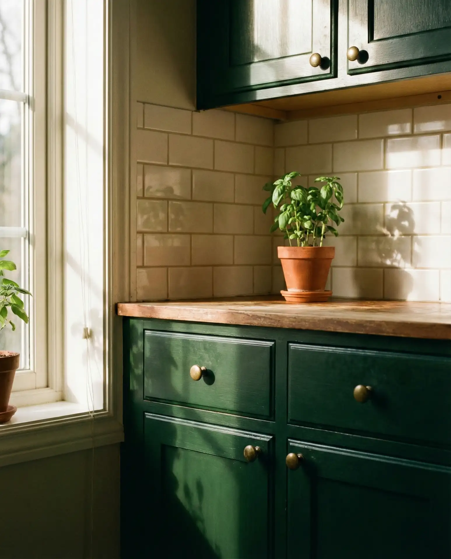 Green Cabinets with Brass Hardware 2