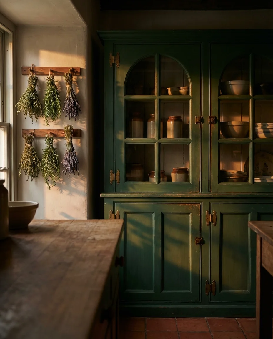 Green Pantry Cabinet in a Bright Kitchen 2