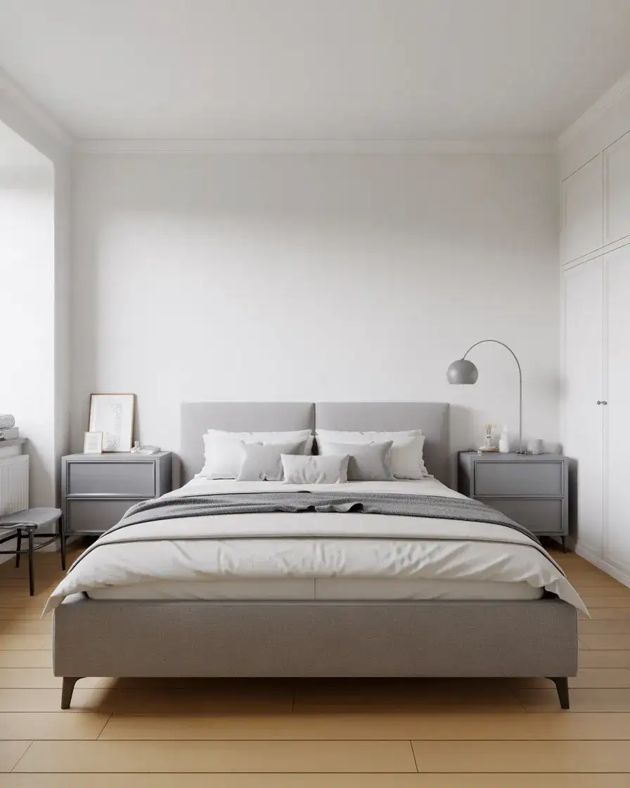 Grey Bedroom Furniture in a White Room 2