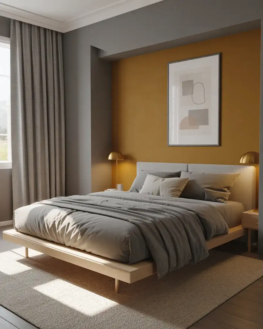 Grey Bedroom with a Pop of Color Accent Wall 1