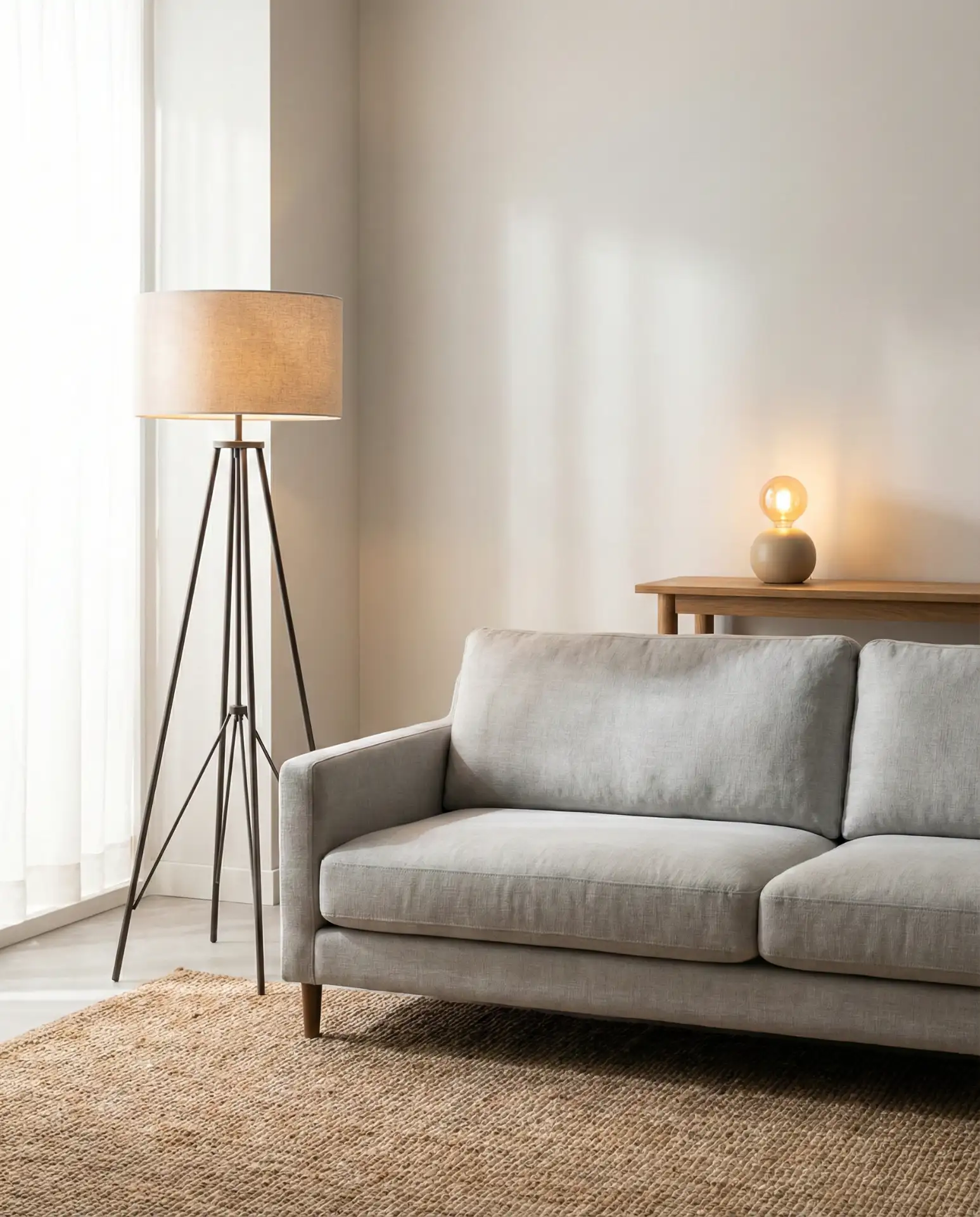 Grey Couch with Layered Lamp Lighting 2