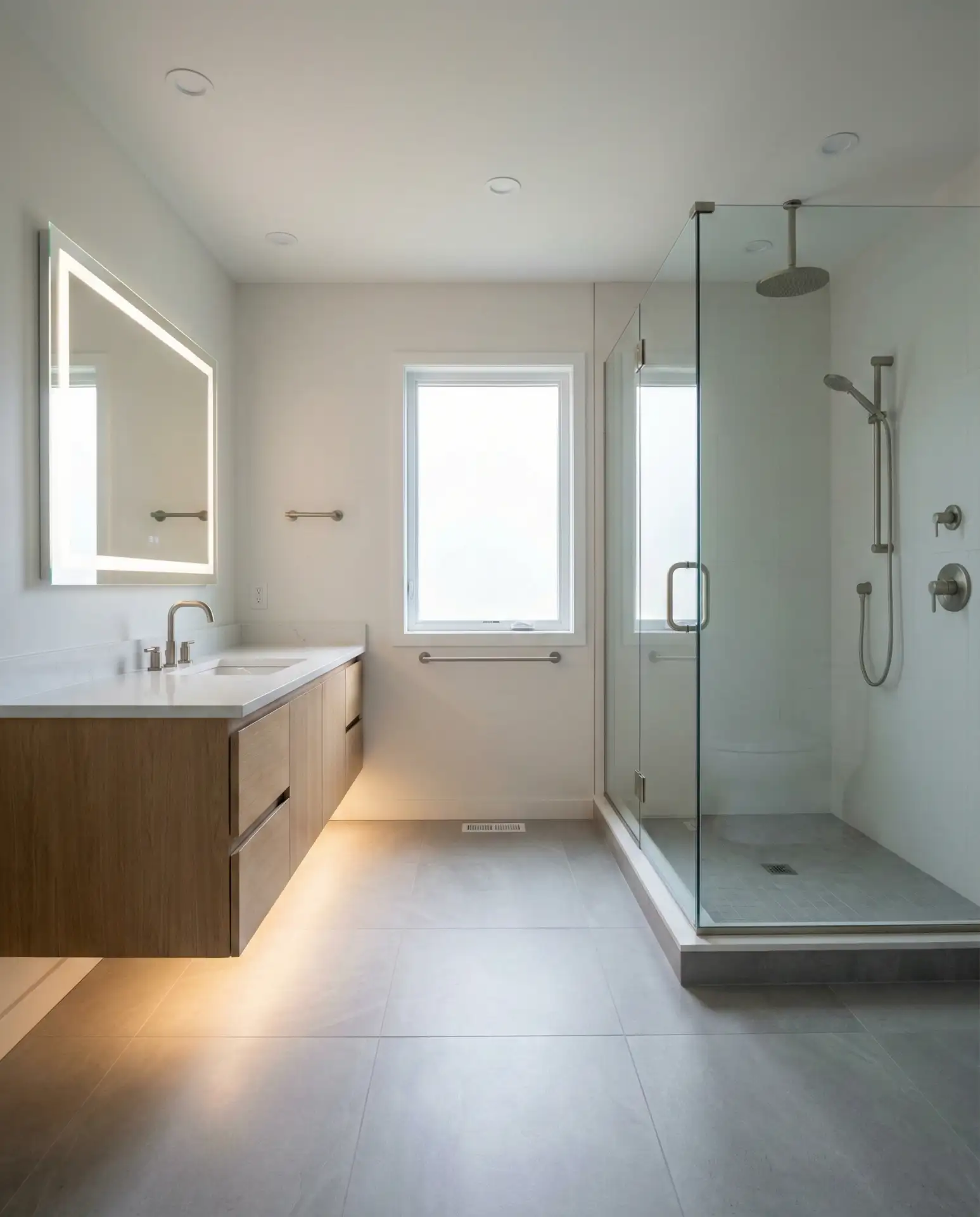 Grey Minimalist With Heated Floors and Floating Vanity 1