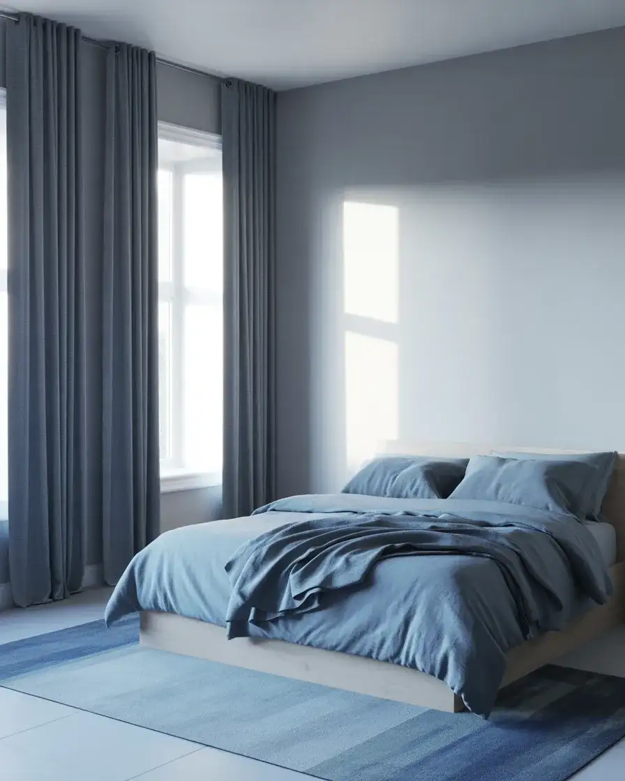 Grey and Blue Minimalist Master Bedroom 1