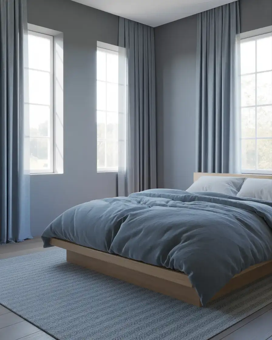 Grey and Blue Minimalist Master Bedroom 2
