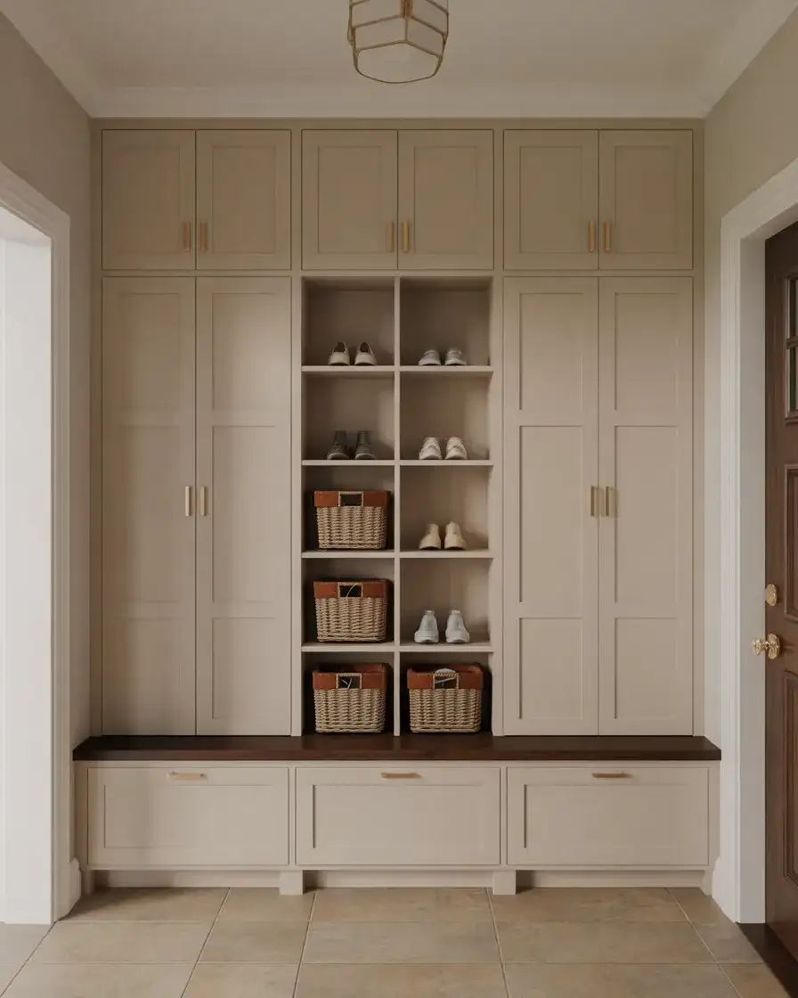 Home Entryway Storage Wall with Built-ins 2
