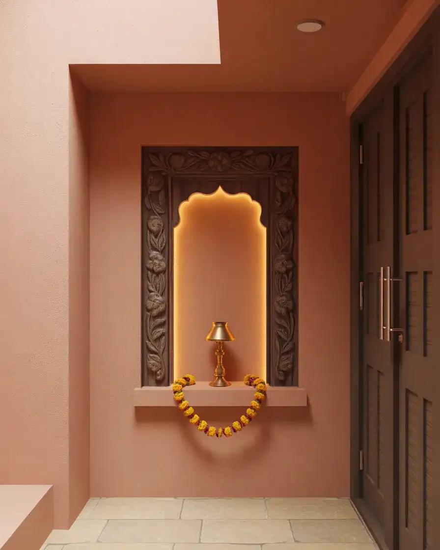Indian Apartment Entryway with Compact Puja Nook 1