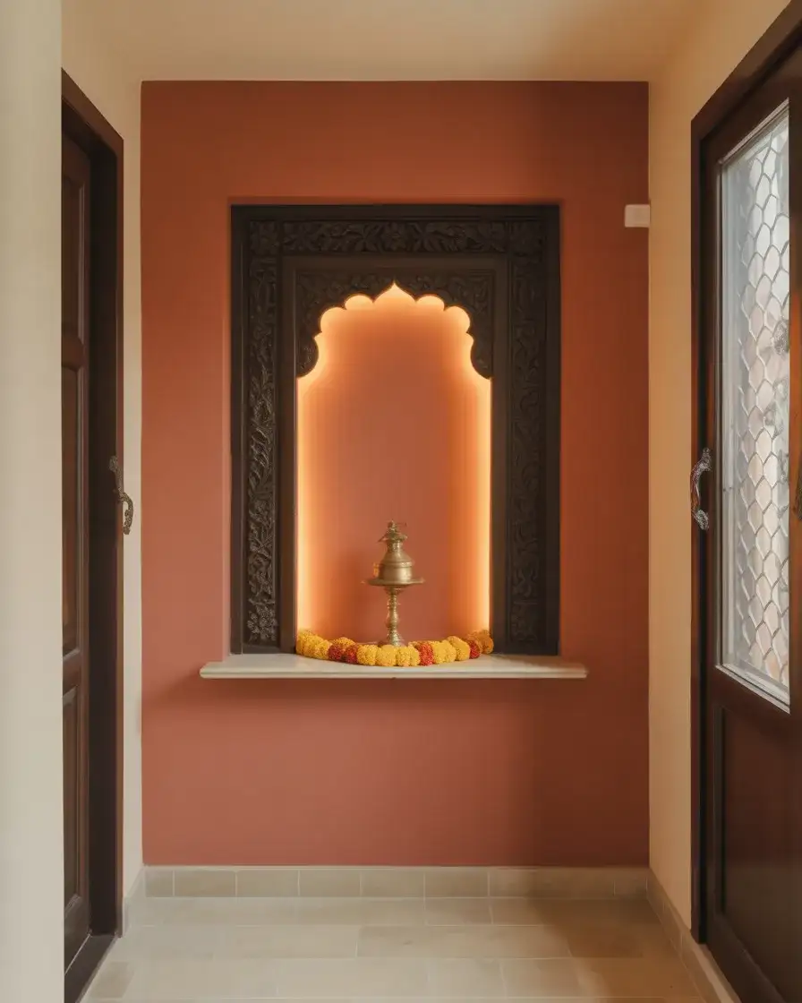 Indian Apartment Entryway with Compact Puja Nook 2