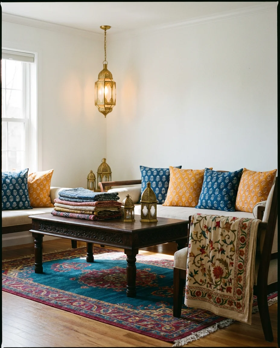 Indian-Inspired Living Room with Rich Textiles 1