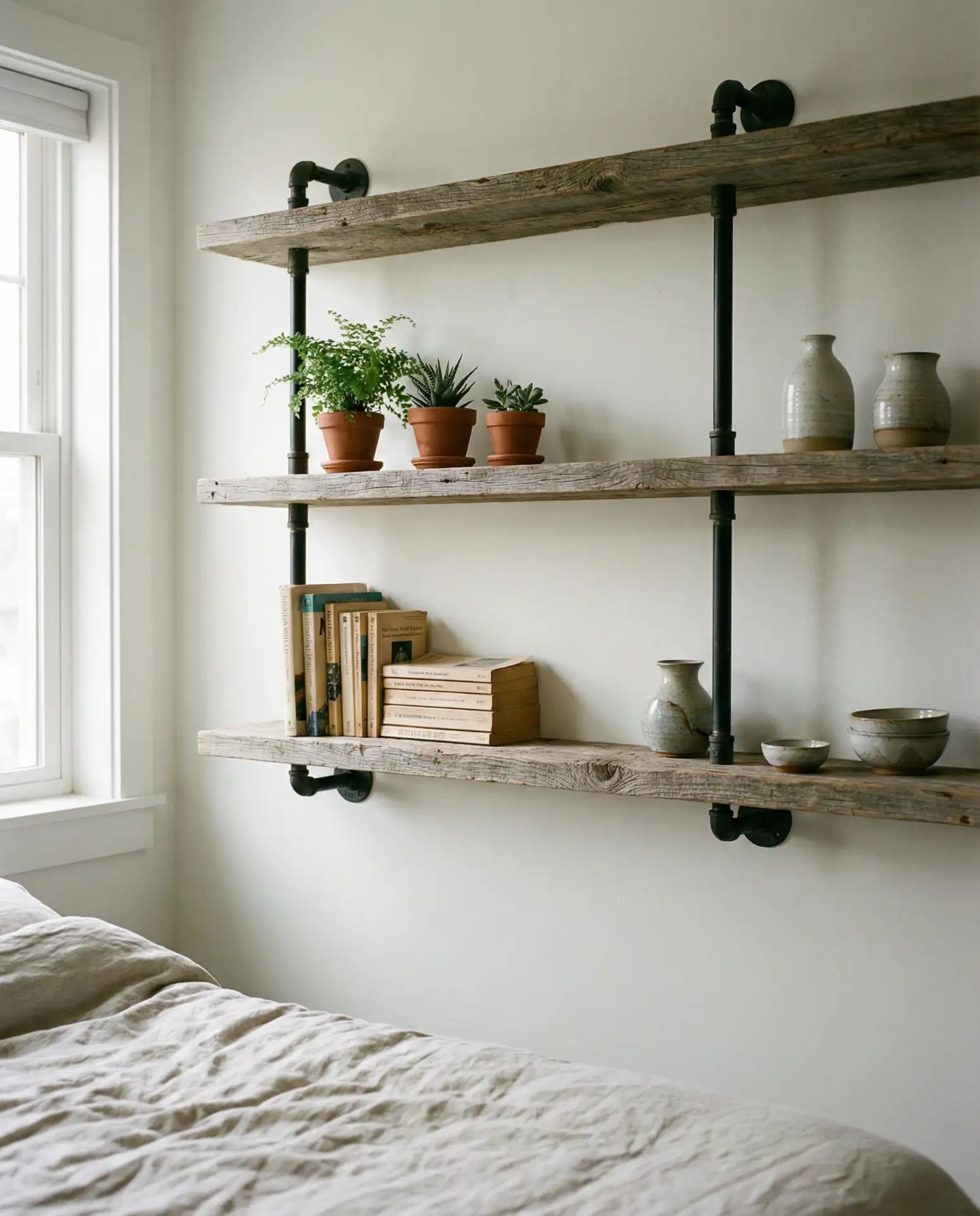 Industrial Pipe Shelving with Rustic Wood 1