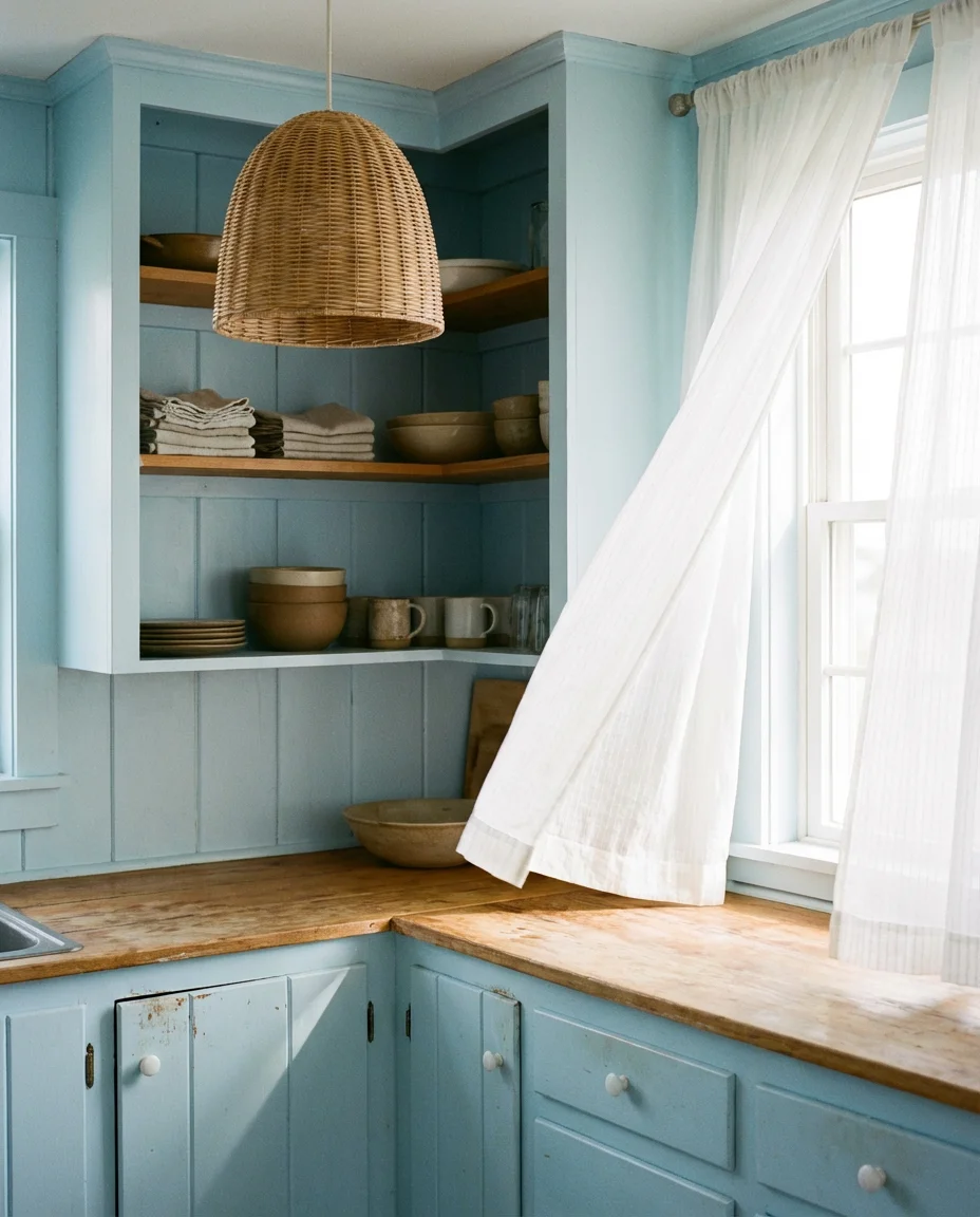 Light Blue Coastal Kitchen with Woven-Textures 2