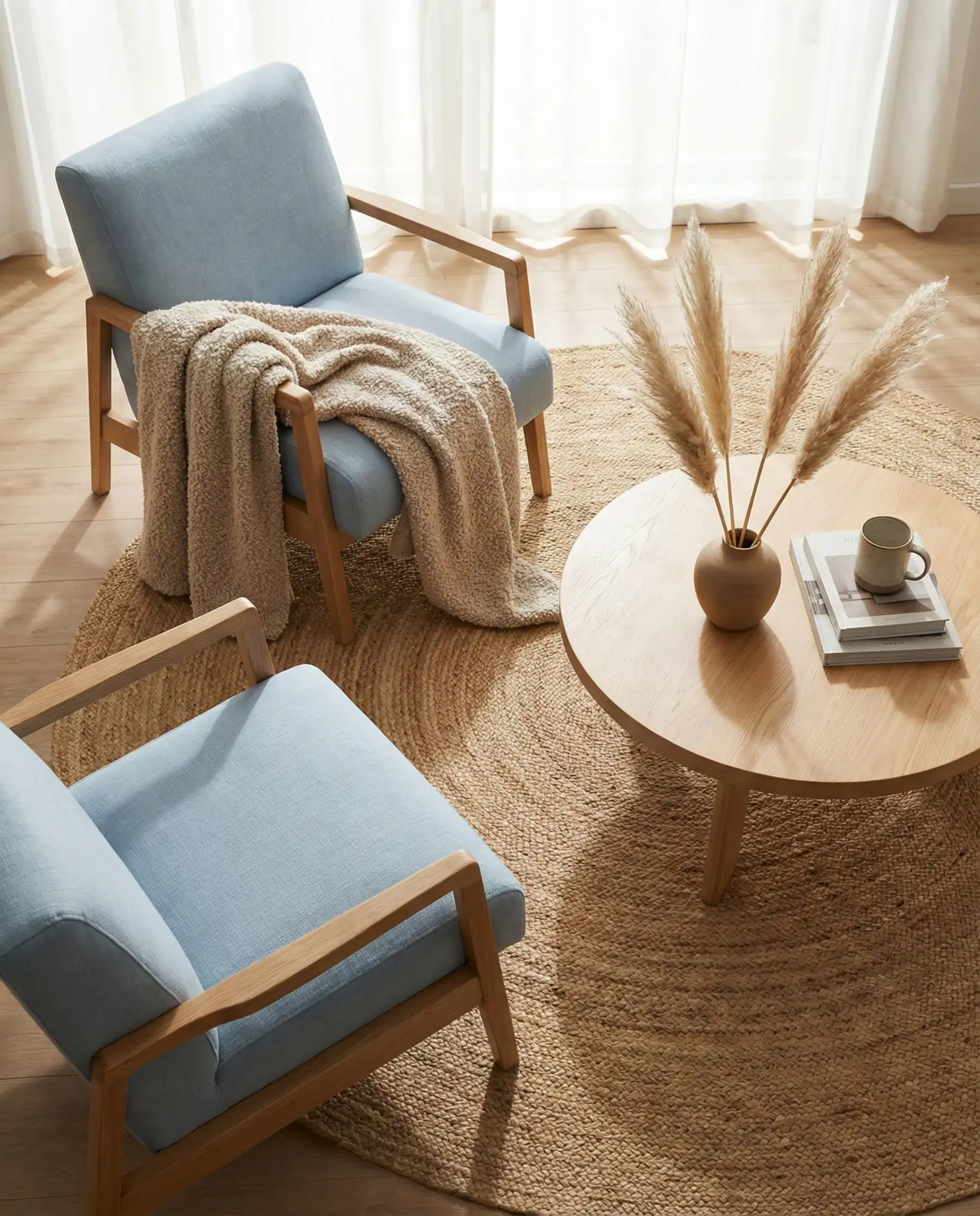 Light Blue and Beige Layered Living Room 2