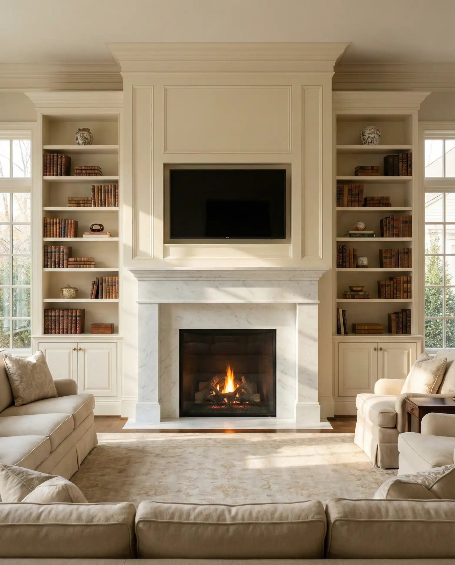 Luxury Classic TV Wall with Fireplace 1