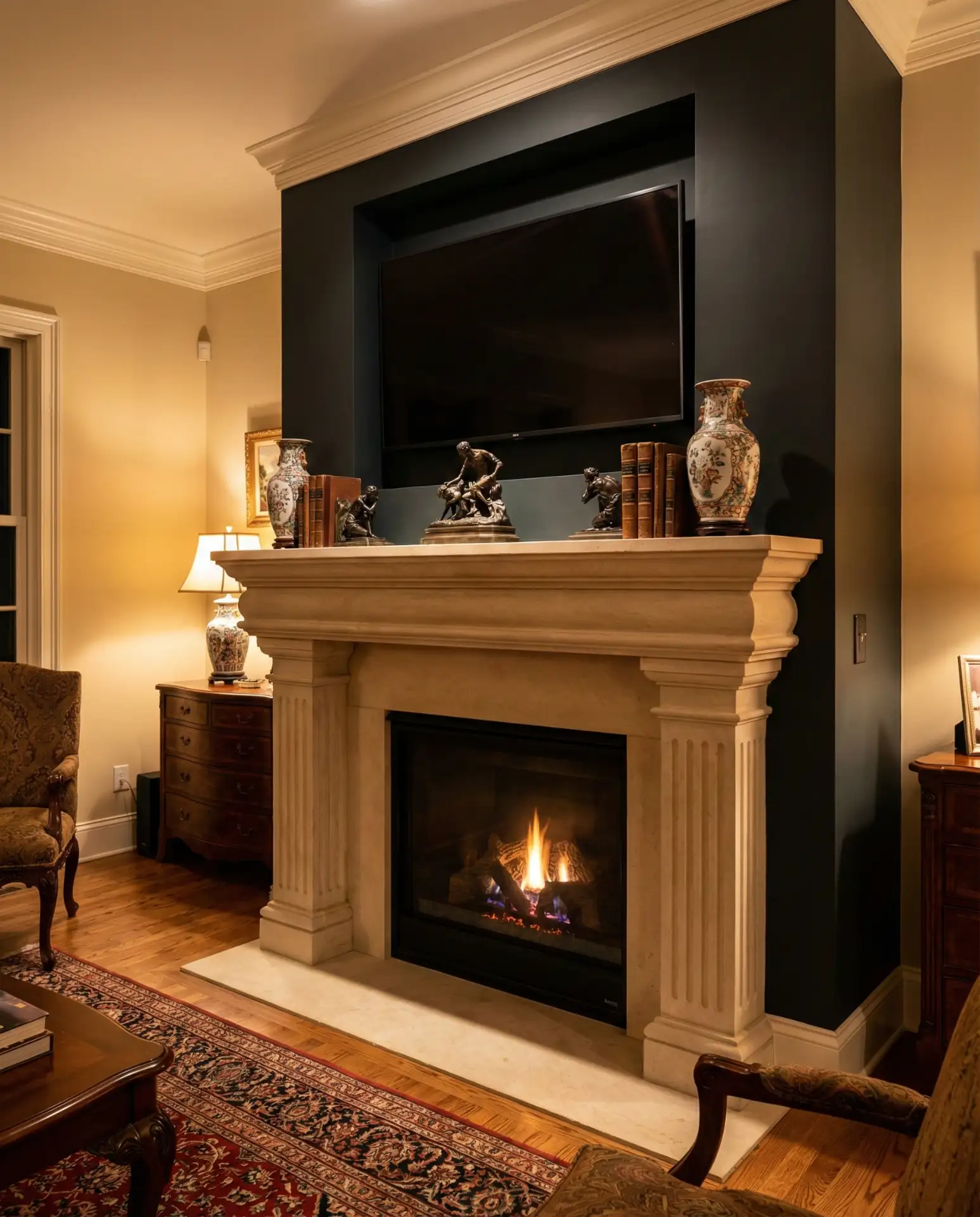 Luxury Classic TV Wall with Fireplace 2