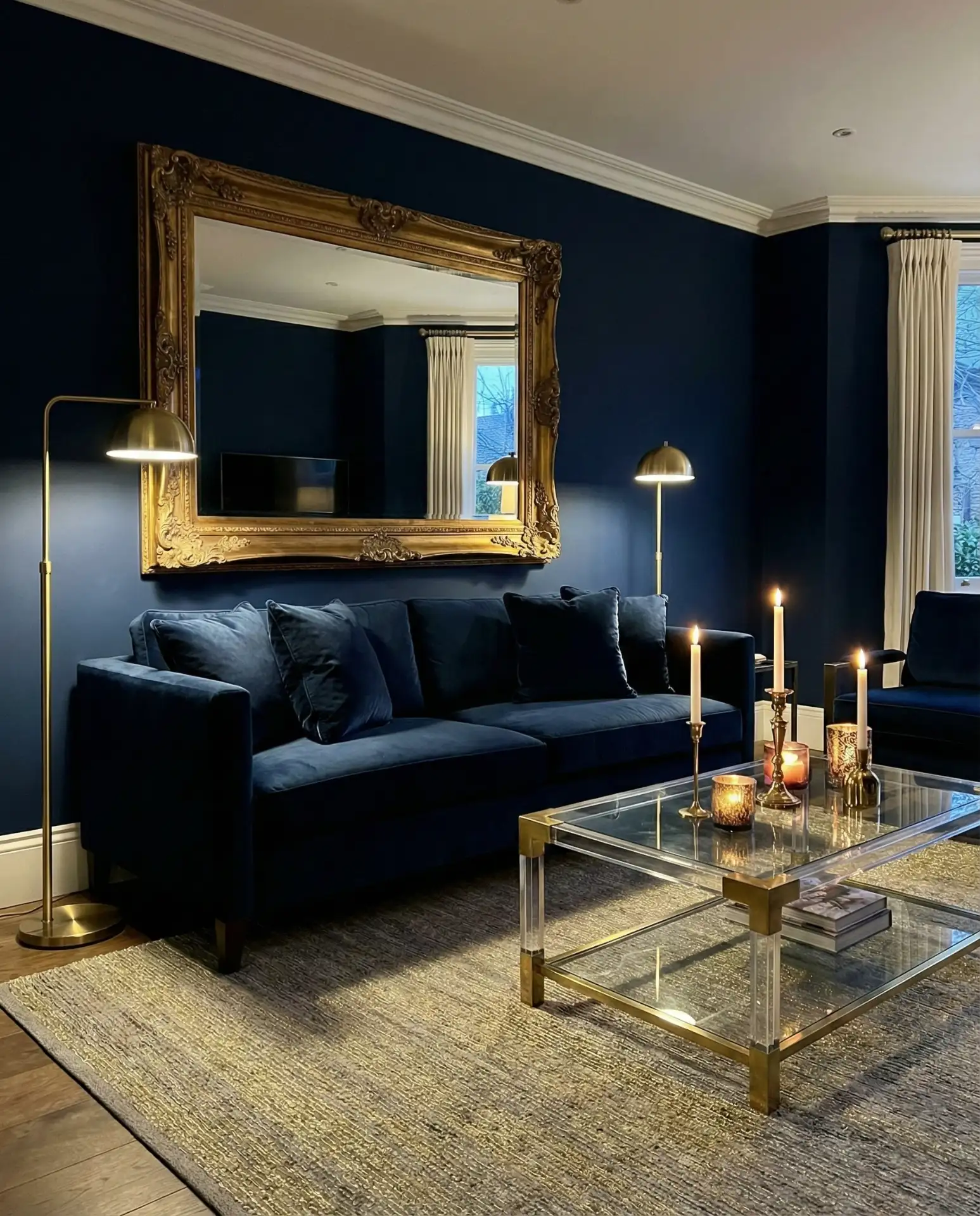 Midnight Blue and Gold Glam Living Room 2