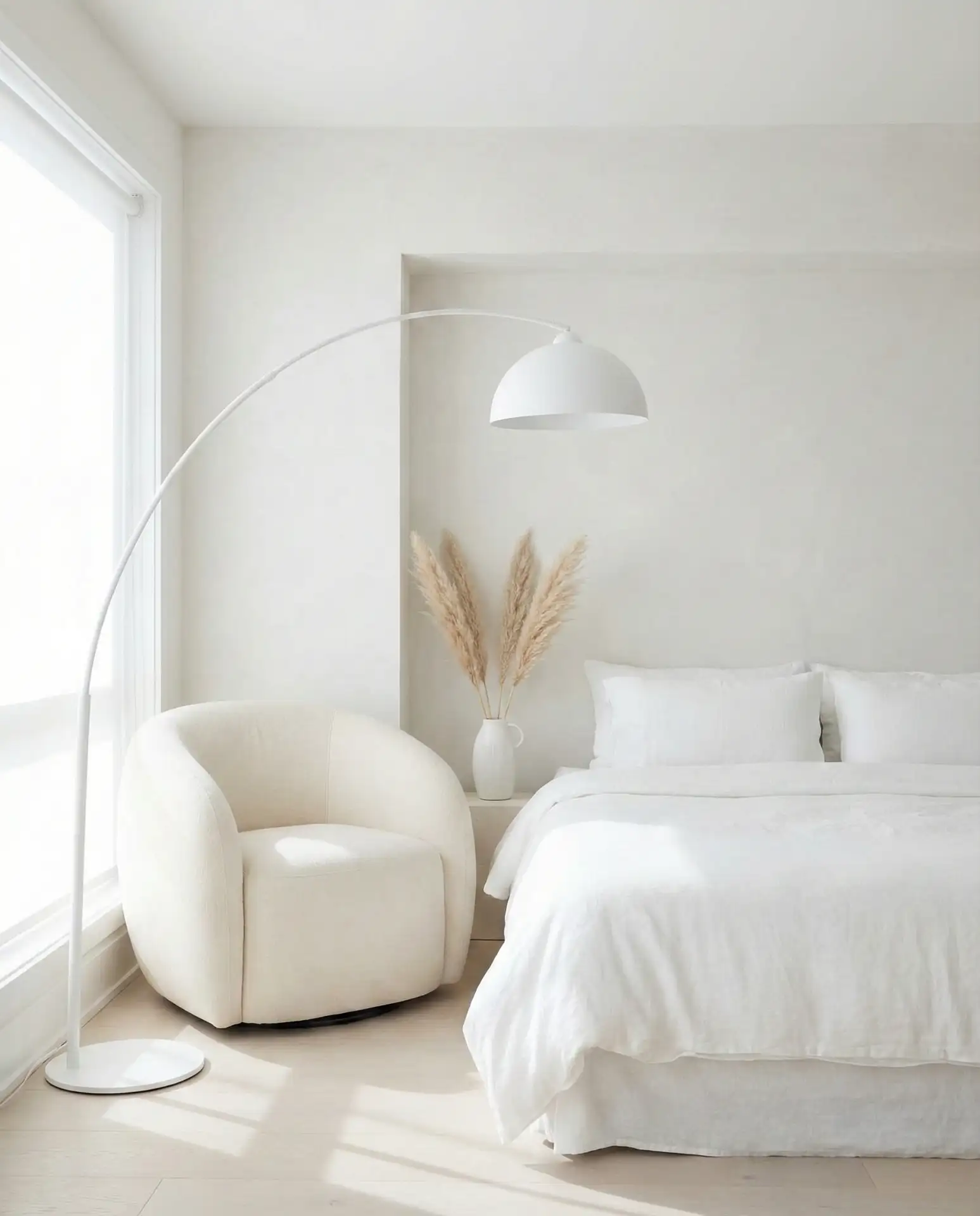 Minimal White Bedroom with Sculptural Accents 2