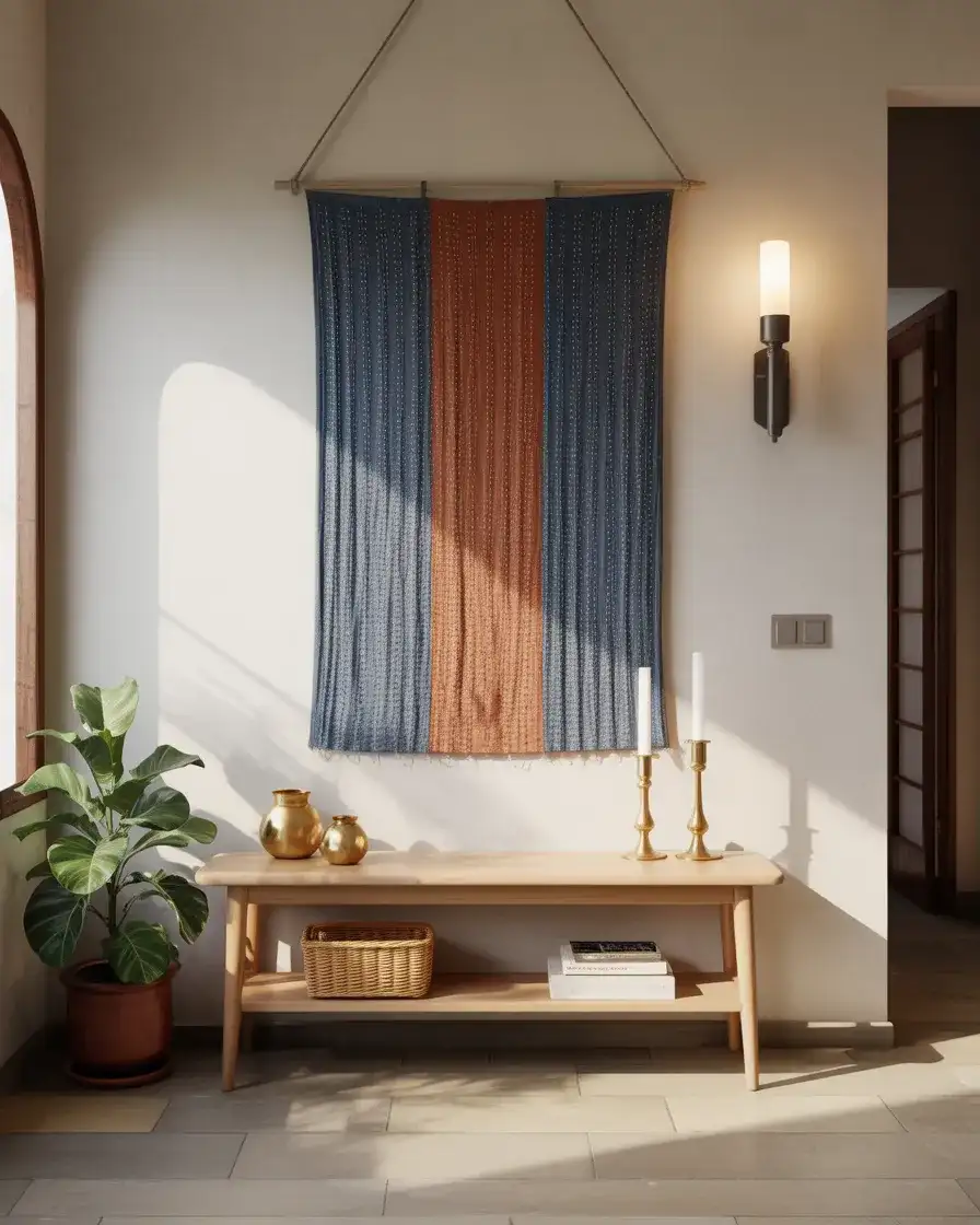 Modern Indian Entryway with Handcrafted Textile Art 1