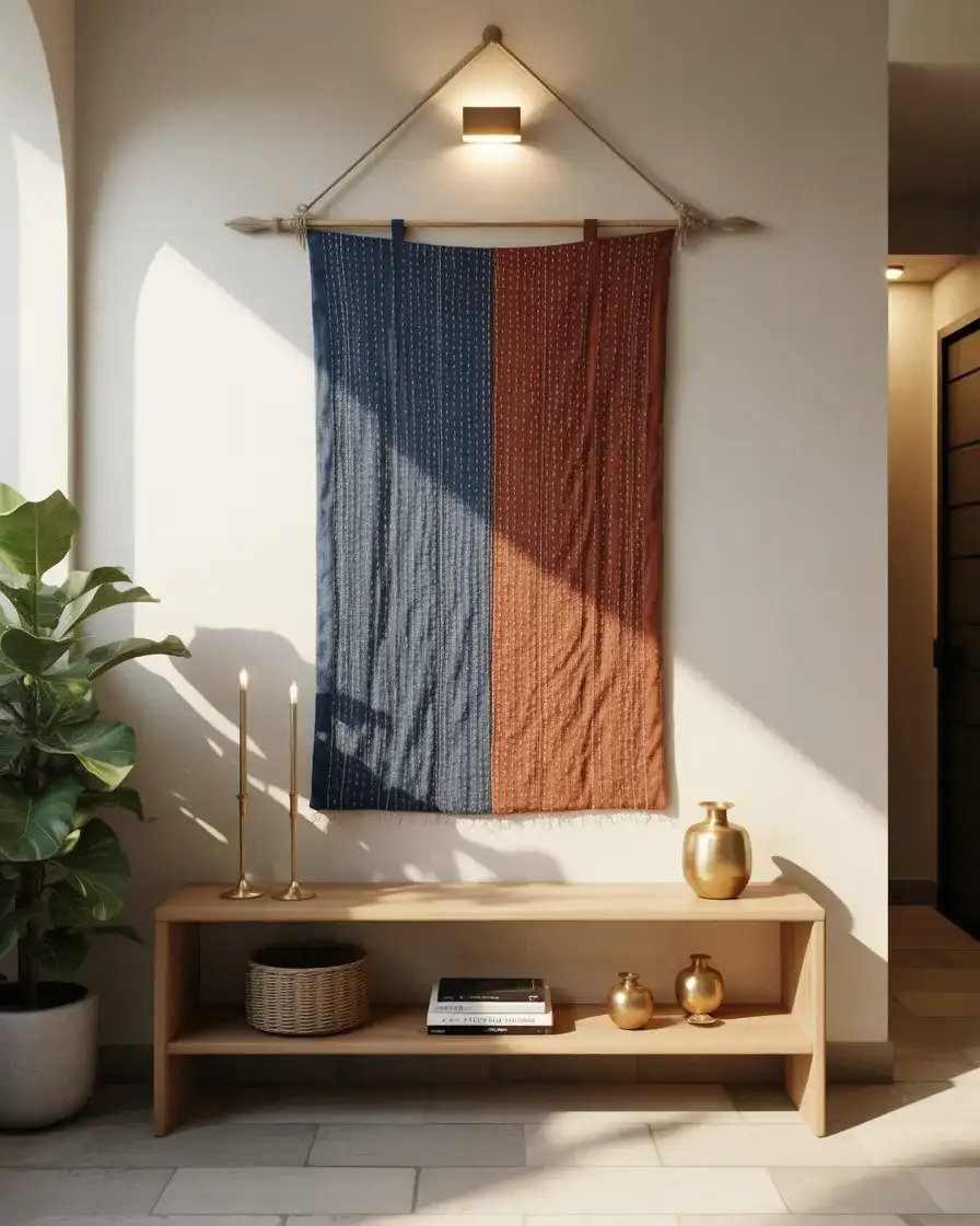 Modern Indian Entryway with Handcrafted Textile Art 2