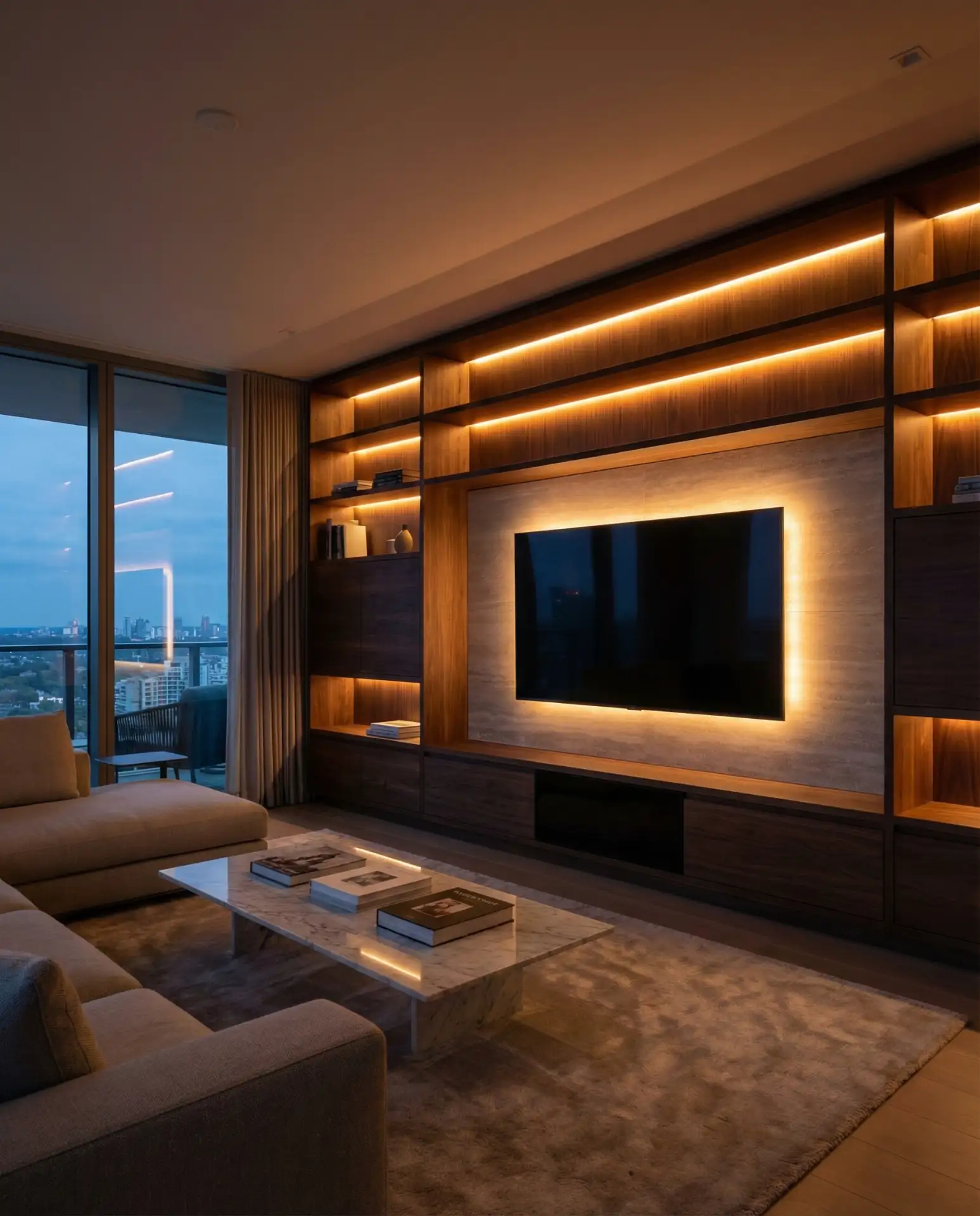 Modern Luxury TV Wall with Integrated Lighting 1