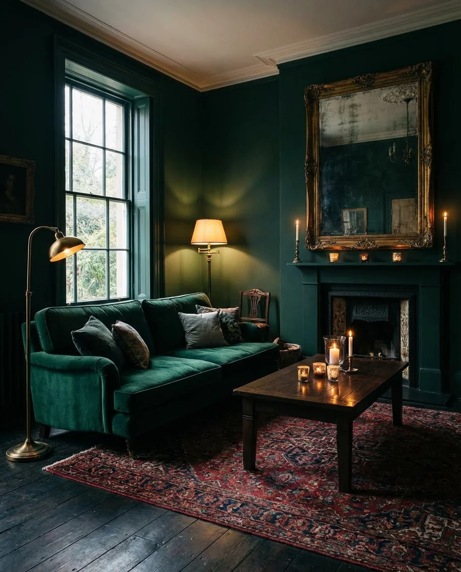 Moody Dark Living Room with Dramatic Impact 1