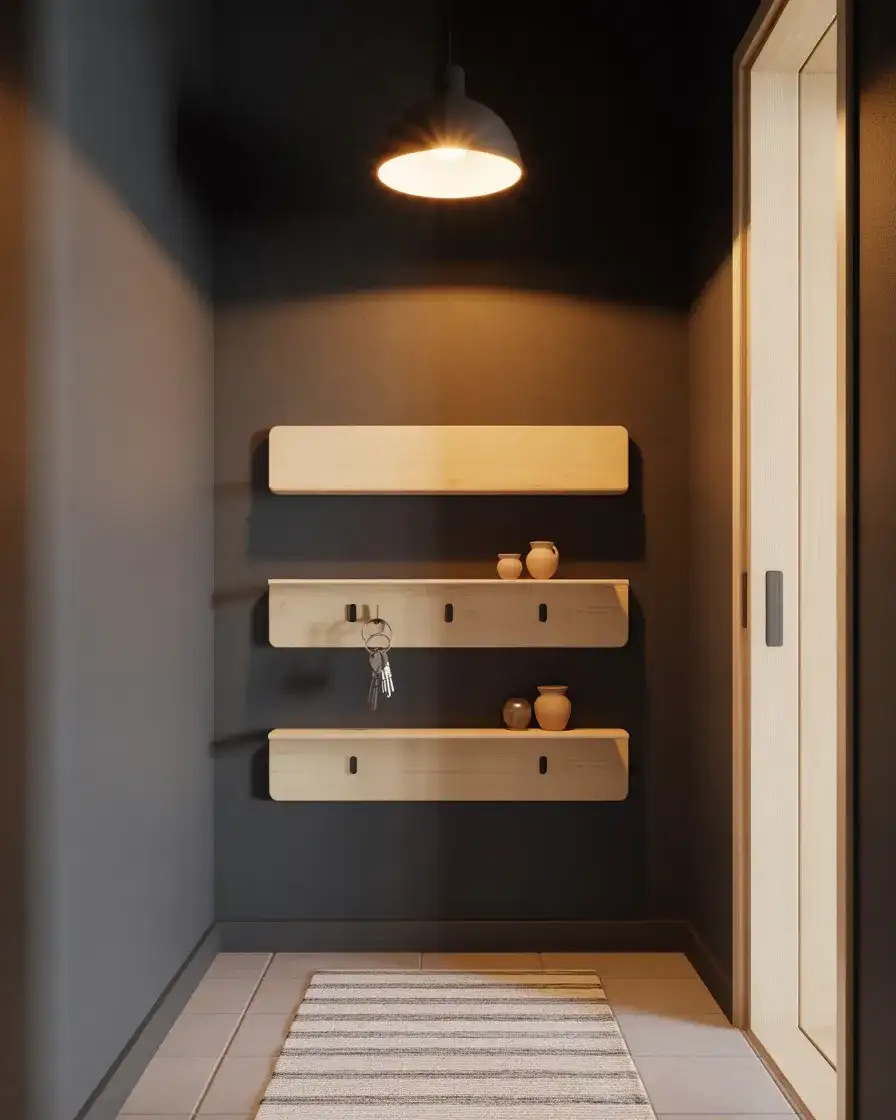 Narrow Entryway with Floating Shelves 1