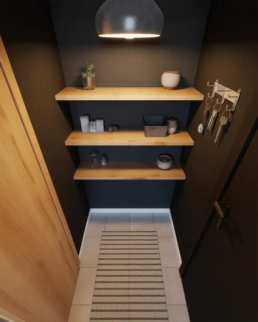 Narrow Entryway with Floating Shelves 2